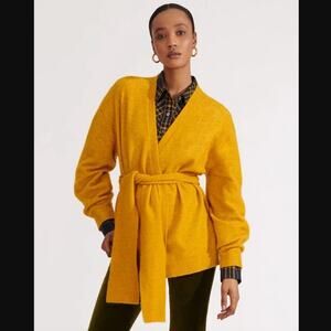 [Veronica Beard] Yellow Belted Estella Cardigan Wool Alpaca Sweater Sz Medium M